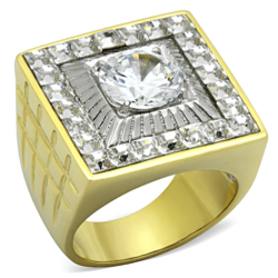 TK1359 - Two-Tone IP Gold (Ion Plating) Stainless Steel Ring with AAA Grade CZ  in Clear