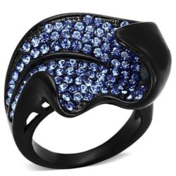 TK1362 - IP Black(Ion Plating) Stainless Steel Ring with Top Grade Crystal  in Sapphire