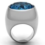 TK1367 - High polished (no plating) Stainless Steel Ring with Synthetic Synthetic Glass in Sea Blue