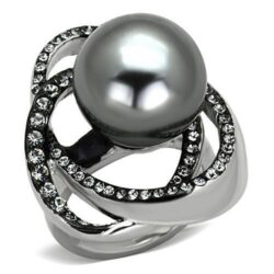 TK1371 - High polished (no plating) Stainless Steel Ring with Synthetic Pearl in Gray