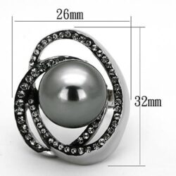 TK1371 - High polished (no plating) Stainless Steel Ring with Synthetic Pearl in Gray