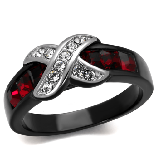 TK1388J - Two-Tone IP Black Stainless Steel Ring with Top Grade Crystal  in Siam