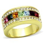 TK1402 - IP Gold(Ion Plating) Stainless Steel Ring with Top Grade Crystal  in Multi Color