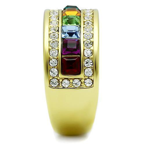 TK1402 - IP Gold(Ion Plating) Stainless Steel Ring with Top Grade Crystal  in Multi Color