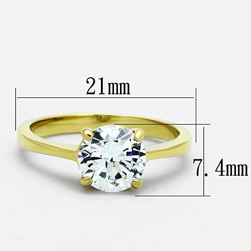 TK1405 - IP Gold(Ion Plating) Stainless Steel Ring with AAA Grade CZ  in Clear