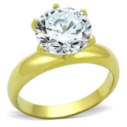 TK1408 - IP Gold(Ion Plating) Stainless Steel Ring with AAA Grade CZ  in Clear