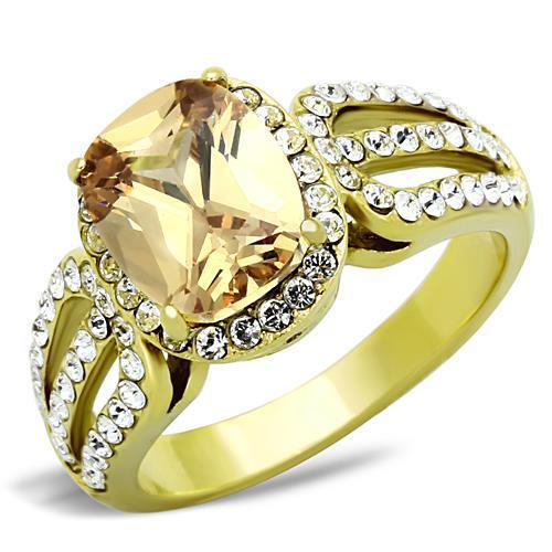 TK1418 - IP Gold(Ion Plating) Stainless Steel Ring with AAA Grade CZ  in Champagne