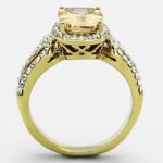 TK1418 - IP Gold(Ion Plating) Stainless Steel Ring with AAA Grade CZ  in Champagne