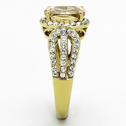 TK1418 - IP Gold(Ion Plating) Stainless Steel Ring with AAA Grade CZ  in Champagne