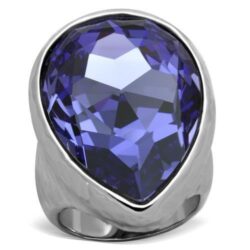 TK1426 - High polished (no plating) Stainless Steel Ring with Top Grade Crystal  in Tanzanite