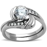 TK1429 - High polished (no plating) Stainless Steel Ring with AAA Grade CZ  in Clear