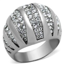 TK1430 - High polished (no plating) Stainless Steel Ring with Top Grade Crystal  in Clear