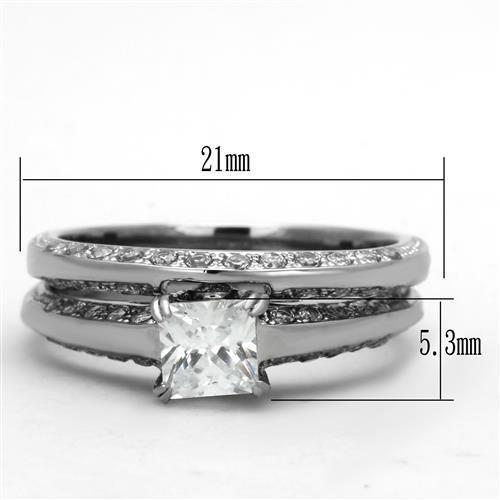 TK1435 - High polished (no plating) Stainless Steel Ring with AAA Grade CZ  in Clear