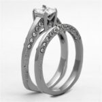 TK1435 - High polished (no plating) Stainless Steel Ring with AAA Grade CZ  in Clear