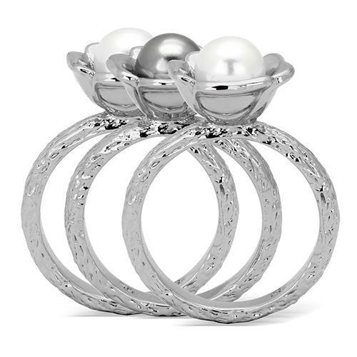 TK1449 - High polished (no plating) Stainless Steel Ring with Synthetic Pearl in Multi Color