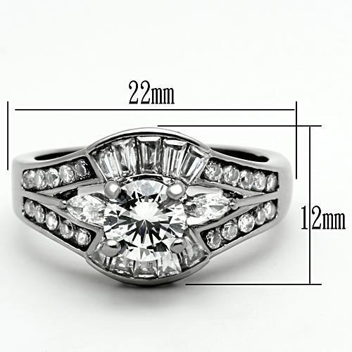 TK1451 - High polished (no plating) Stainless Steel Ring with AAA Grade CZ  in Clear