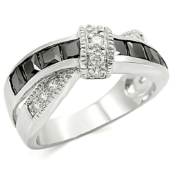 TK1494 - High polished (no plating) Stainless Steel Ring with AAA Grade CZ  in Jet