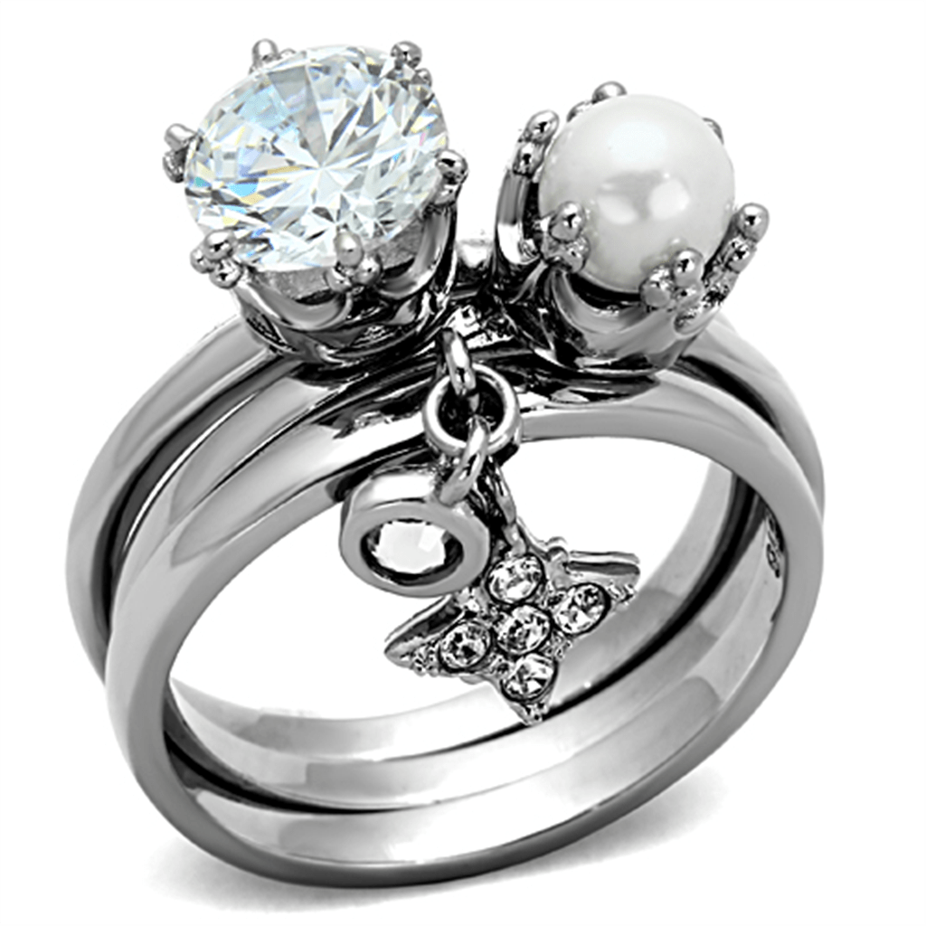 TK1497 - High polished (no plating) Stainless Steel Ring with AAA Grade CZ  in Clear