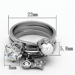 TK1497 - High polished (no plating) Stainless Steel Ring with AAA Grade CZ  in Clear