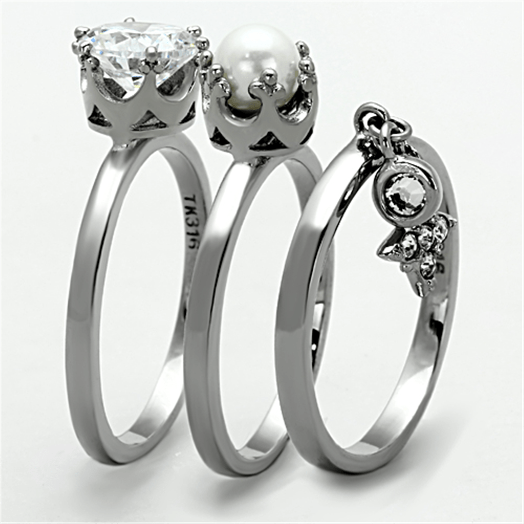 TK1497 - High polished (no plating) Stainless Steel Ring with AAA Grade CZ  in Clear