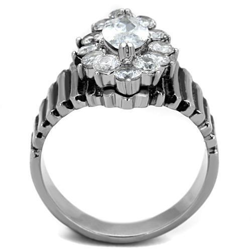 TK1517 - High polished (no plating) Stainless Steel Ring with AAA Grade CZ  in Clear