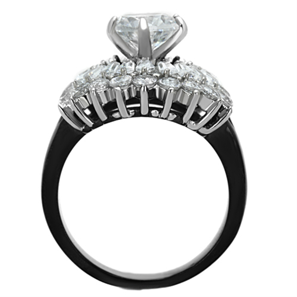 TK1523 - Two-Tone IP Black Stainless Steel Ring with AAA Grade CZ  in Clear