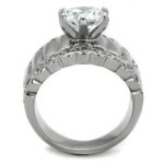 TK1524 - High polished (no plating) Stainless Steel Ring with AAA Grade CZ  in Clear