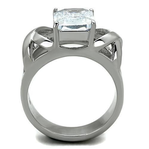 TK1530 - High polished (no plating) Stainless Steel Ring with AAA Grade CZ  in Clear