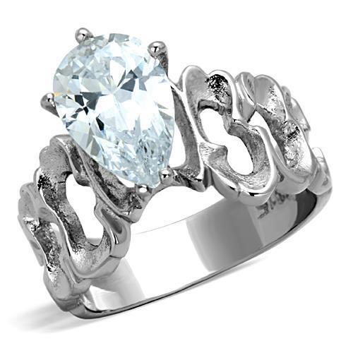 TK1534 - High polished (no plating) Stainless Steel Ring with AAA Grade CZ  in Clear