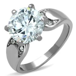 TK1536 - High polished (no plating) Stainless Steel Ring with AAA Grade CZ  in Clear