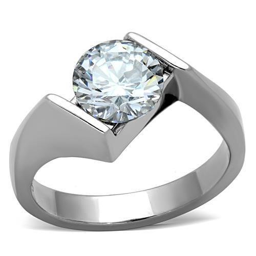 TK1538 - High polished (no plating) Stainless Steel Ring with AAA Grade CZ  in Clear