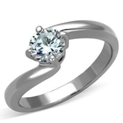 TK1543 - High polished (no plating) Stainless Steel Ring with AAA Grade CZ  in Clear