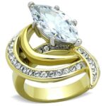 TK1546 - Two-Tone IP Gold (Ion Plating) Stainless Steel Ring with AAA Grade CZ  in Clear