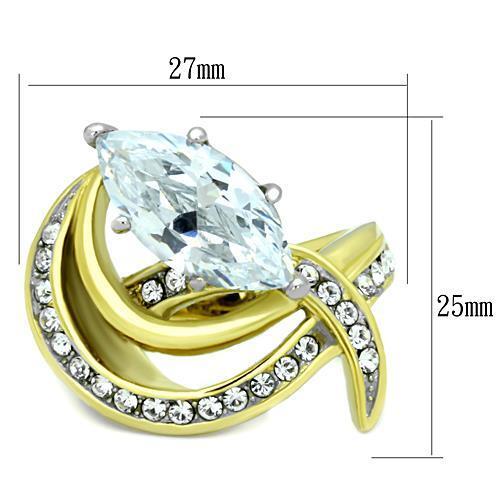 TK1546 - Two-Tone IP Gold (Ion Plating) Stainless Steel Ring with AAA Grade CZ  in Clear