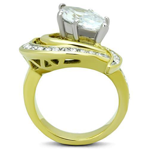 TK1546 - Two-Tone IP Gold (Ion Plating) Stainless Steel Ring with AAA Grade CZ  in Clear