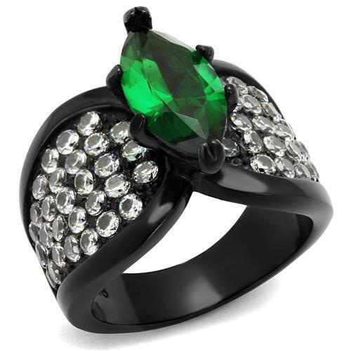 TK1548J - IP Black(Ion Plating) Stainless Steel Ring with Synthetic Synthetic Glass in Emerald