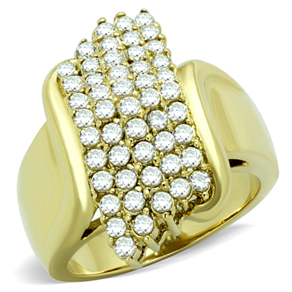 TK1554 - IP Gold(Ion Plating) Stainless Steel Ring with AAA Grade CZ  in Clear