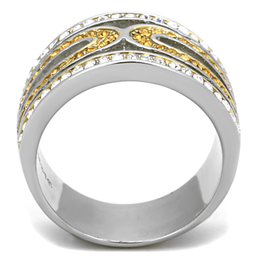 TK1555 - Two-Tone IP Gold (Ion Plating) Stainless Steel Ring with Top Grade Crystal  in Topaz