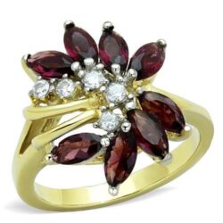 TK1565 - Two-Tone IP Gold (Ion Plating) Stainless Steel Ring with Synthetic Synthetic Glass in Amethyst