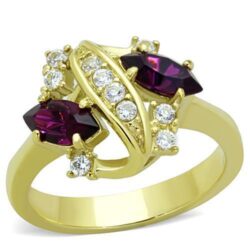 TK1567 - IP Gold(Ion Plating) Stainless Steel Ring with Top Grade Crystal  in Amethyst