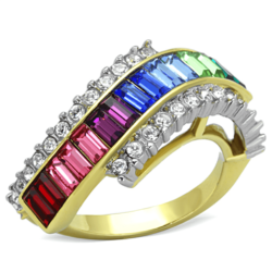 TK1575 - Two-Tone IP Gold (Ion Plating) Stainless Steel Ring with Top Grade Crystal  in Multi Color