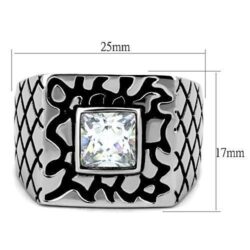 TK1607 - High polished (no plating) Stainless Steel Ring with AAA Grade CZ  in Clear