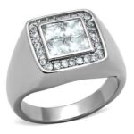 TK1608 - High polished (no plating) Stainless Steel Ring with AAA Grade CZ  in Clear