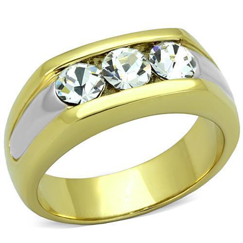 TK1615 - Two-Tone IP Gold (Ion Plating) Stainless Steel Ring with Top Grade Crystal  in Clear