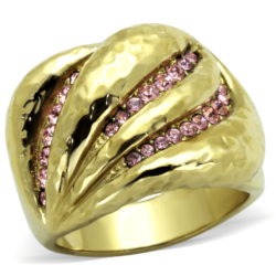 TK1638 - IP Gold(Ion Plating) Stainless Steel Ring with Top Grade Crystal  in Light Rose