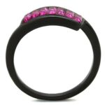 TK1664 - IP Black(Ion Plating) Stainless Steel Ring with Top Grade Crystal  in Fuchsia