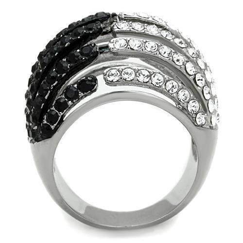 TK1686 - Two-Tone IP Black Stainless Steel Ring with Top Grade Crystal  in Jet