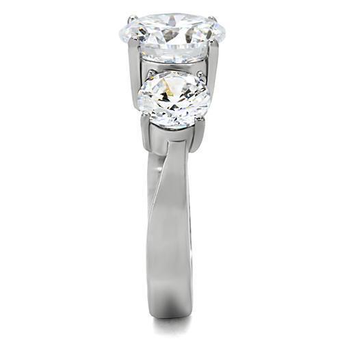 TK168 - High polished (no plating) Stainless Steel Ring with AAA Grade CZ  in Clear