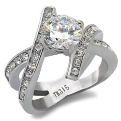 TK169 - High polished (no plating) Stainless Steel Ring with AAA Grade CZ  in Clear