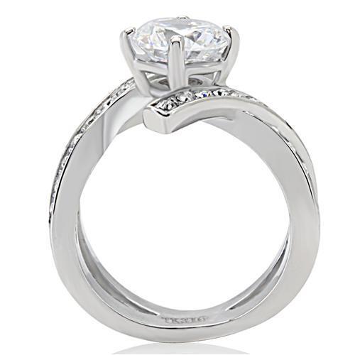 TK169 - High polished (no plating) Stainless Steel Ring with AAA Grade CZ  in Clear